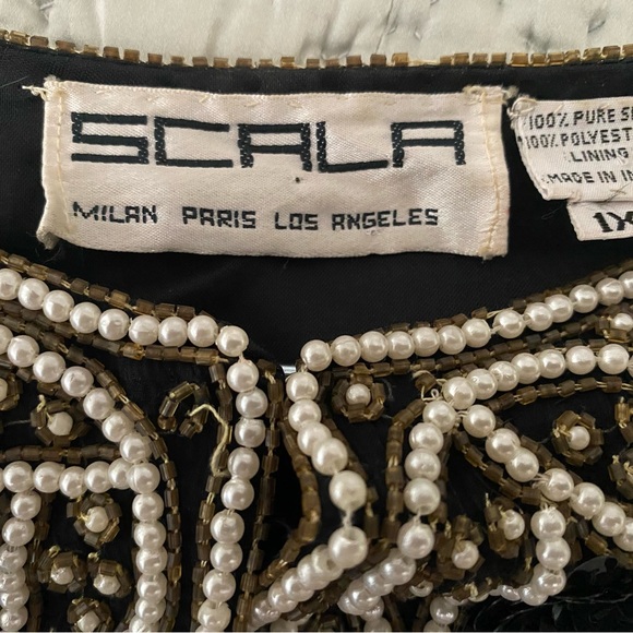 VINTAGE SCALA 1x black sequin jacket with pearl accents - Picture 2 of 5